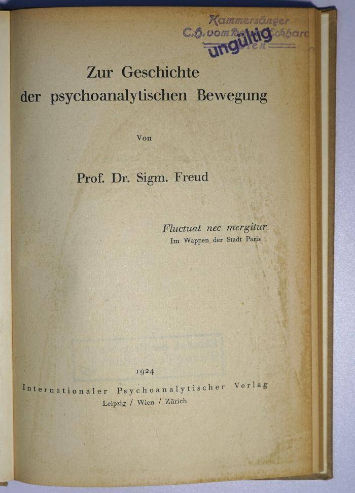 P 815 : Zur Geschichte der Psychoanalytischen Bewegung (1924)