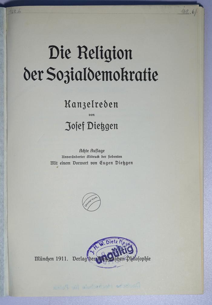 P 774<8> : Die Religion der Sozialdemokratie. Kanzelreden (1911)