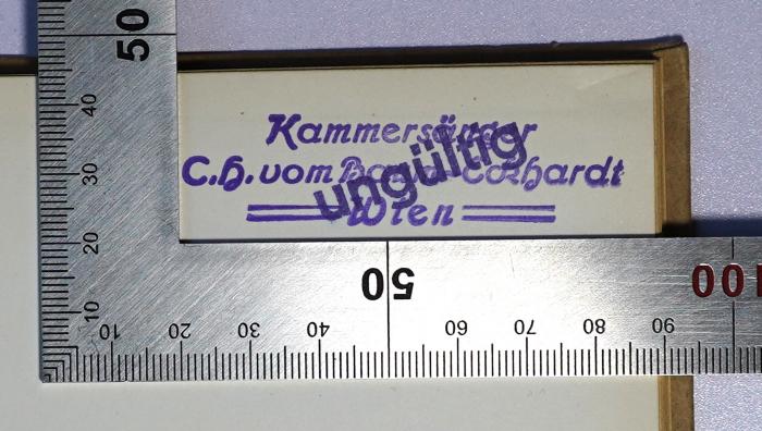 P 815 : Zur Geschichte der Psychoanalytischen Bewegung (1924);-, Stempel: Name, Ortsangabe, Berufsangabe/Titel/Branche; 'Kammersänger C. H. vom Baum-Eckhardt Wien'