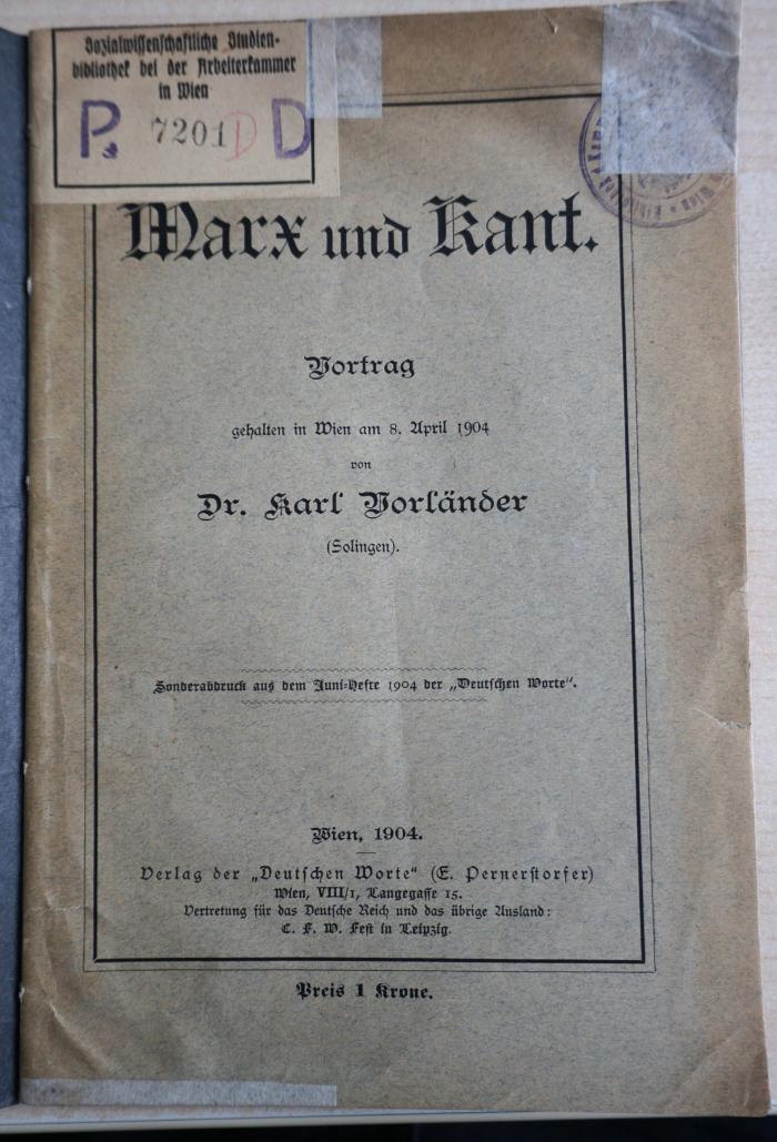 1971 A 19959 (Slg. Sozialistica): Marx und Kant : Vortrag gehalten in Wien am 08. April 1904 (1904)