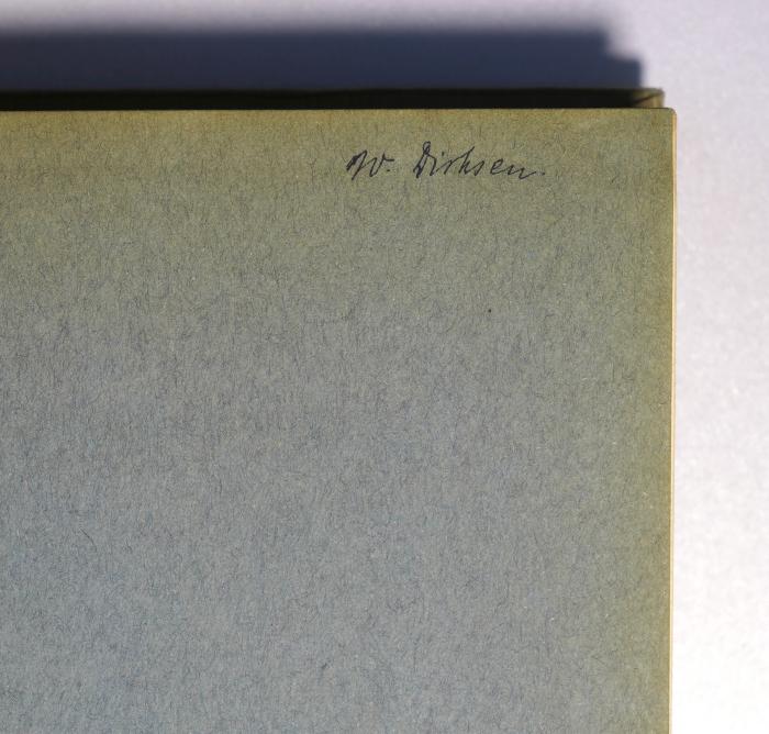 P 835 : Vom Jenseits der Seele. Die Geheimwissenschaften in kritischer Betrachtung (1919);-, Von Hand: Name, Autogramm; 'W. Dirksen.'