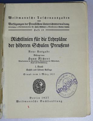 P 949-1<6> : Richtlinien für die Lehrpläne der höheren Schulen Preußens (1927)