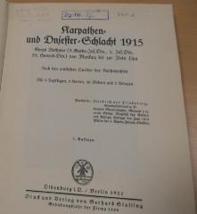 741.2  : Karpathen- und Dnjester-Schlacht 1915 : Korps Bothmer (3. Garde-Inf.Div., 1. Inf.Div., 38. Honved-Div.) von Munkacz bis zur Zlota Lipa  (1927)
