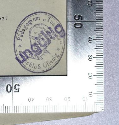 P 949-1<6> : Richtlinien für die Lehrpläne der höheren Schulen Preußens (1927);-, Stempel: Name, Berufsangabe/Titel/Branche, Ortsangabe; 'Pädagogium „Tusculum” auf Schloß Glienig Cicero'