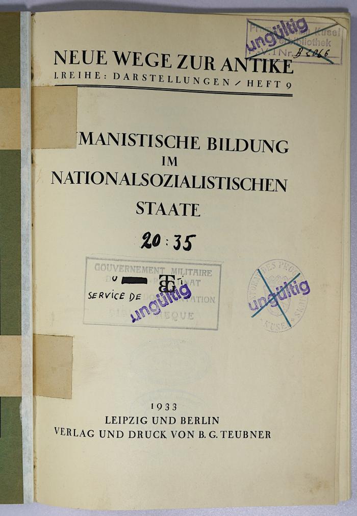Pa 317 : Humanistische Bildung im nationalsozialistischen Staate (1933)