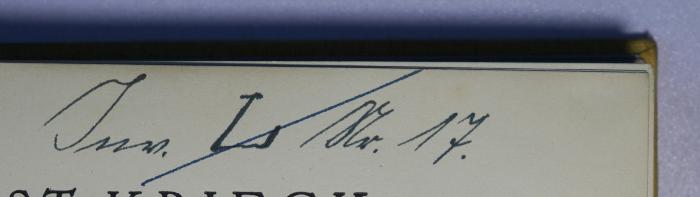 Pa 311<6> : Philosophie der Erziehung (1922);- (Gewerbeschule Worms), Von Hand: Nummer; 'Inv. L Nr. 17.'. 