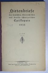 Pa 970 : Hirtenbriefe des deutschen, österreichischen und deutsch-schweizerischen Episkopats 1933 (1933)