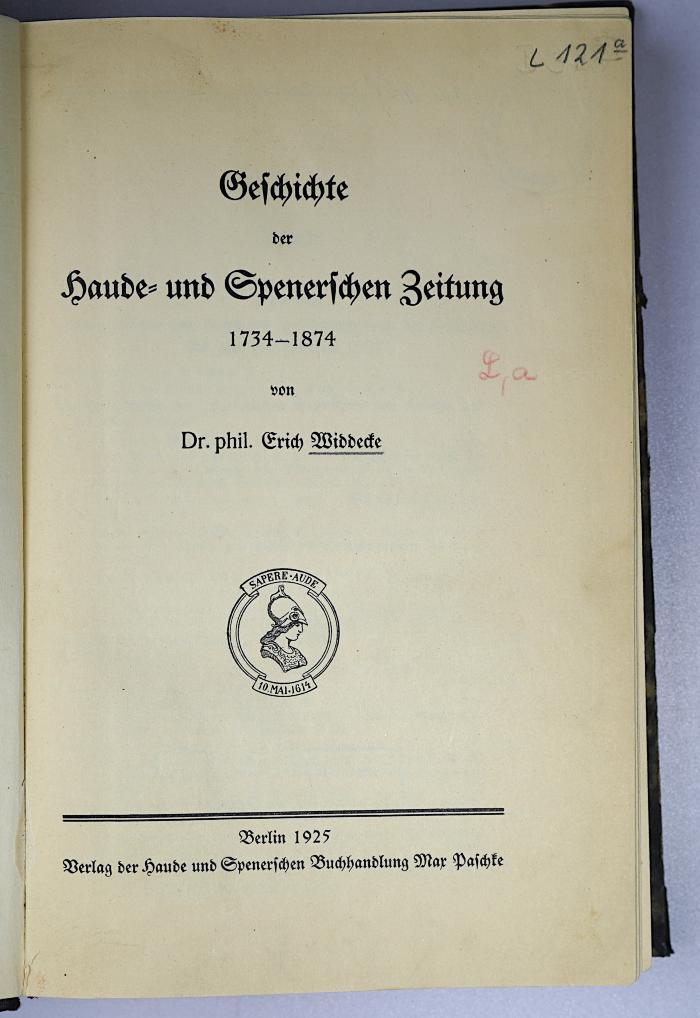 L 121a : Geschichte der Haude- und Spenerschen Zeitung (1925)
