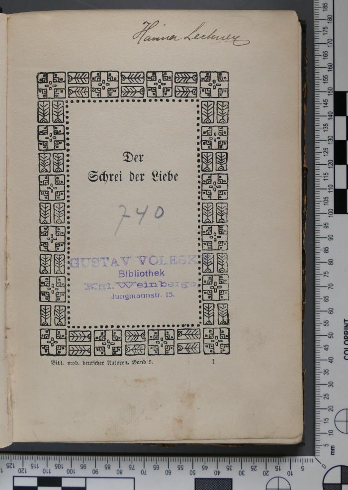 - (Voleský, Gustav), Von Hand: Buchhändler, Nummer; '740'. 