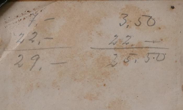 -, Von Hand: Notiz; '7 [+] 22 [=] 29 
3,50 [+] 22 [=] 25,50'