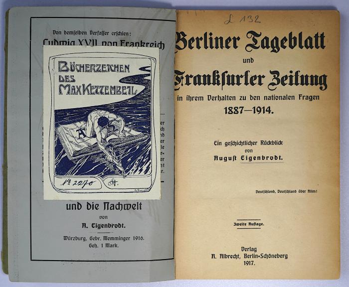 L 132 : Berliner Tageblatt und Frankfurter Zeitung in ihrem Verhalten zu den nationalen Fragen 1887-1914 (1917)