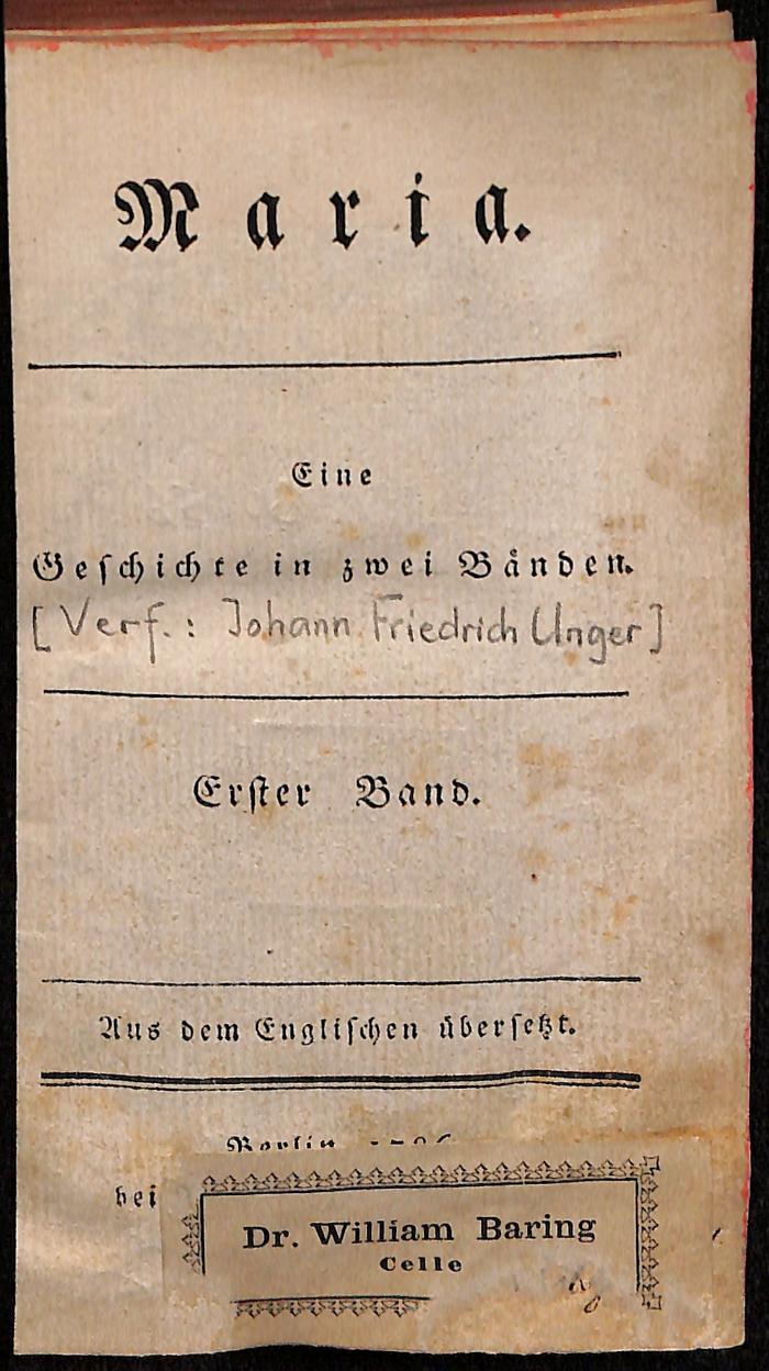 DLIT30656:1/2 : Maria eine Geschichte in zwei Bänden 1 - 2 (1786)