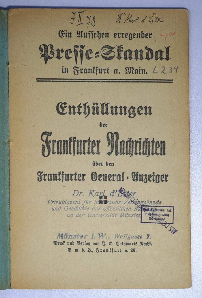 L 234 : Ein Aufsehen erregender Presse-Skandal in Frankfurt a. Main (1911)