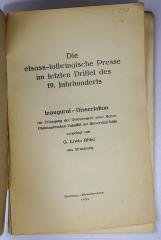 L 290 : Die elsass-lothringische Presse im letzten Drittel des 19. Jahrhunderts (1933)