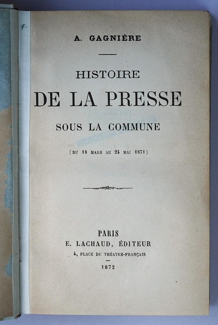 L 358 : Histoire de La Presse sous la commune (1872)
