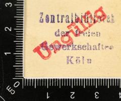 - (Freie Gewerkschaften Köln. Zentralbibliothek), Stempel: Berufsangabe/Titel/Branche, Name; 'Zentralbibliothek der freien Gewerkschaften Köln'. 