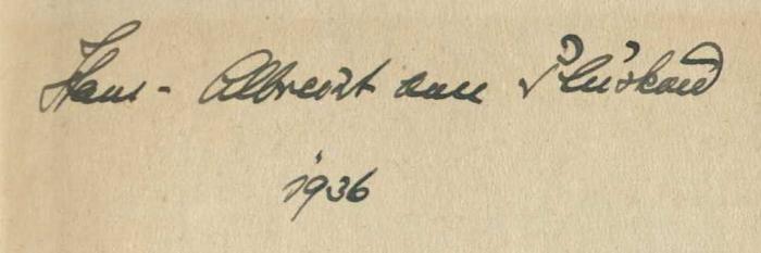 -, Von Hand: Autogramm; 'Hans-Albrecht von Plüskow 1936
'