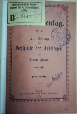 1971 A 19972 (Slg. Sozialistica): Für den Achtstundentag : ein Beitrag zur Geschichte der Arbeitszeit  (1893)
