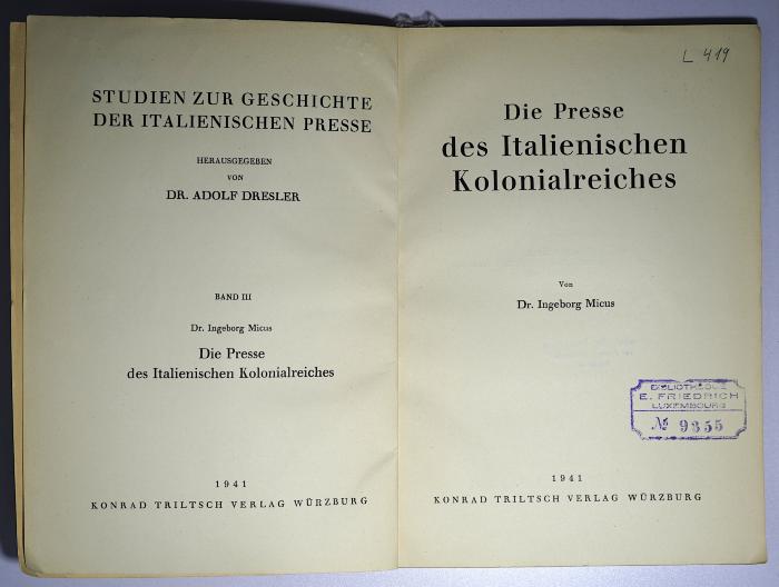 L 419 : Die Presse des Italienischen Kolonialreiches (1941)