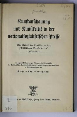 L 505 : Kunstanschauung und Kunstkritik in der nationalsozialistischen Presse (1937)