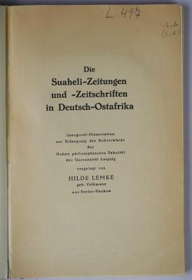 L 497 : Die Suaheli-Zeitungen und -Zeitschriften in Deutsch-Ostafrika (1929)