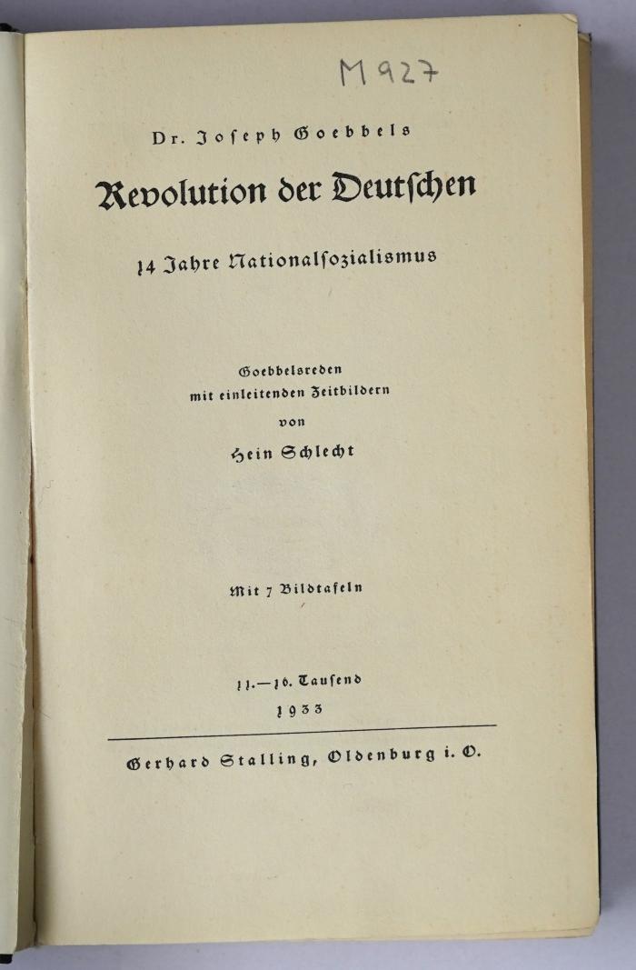 M 927 : Revolution der Deutschen (1933)