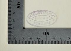 -, Stempel: Berufsangabe/Titel/Branche, Ortsangabe; 'Oberlandesgericht Düsseldorf Biblothek'