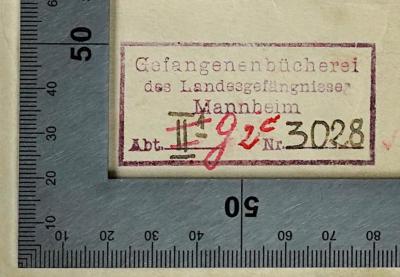 M 756 : Michael, ein deutsches Schicksal in Tagebuchblättern (1933);-, Stempel: Berufsangabe/Titel/Branche, Ortsangabe, Signatur; 'Gefangenenbücherei des Landesgefängnisses Mannheim Abt. [durchgestrichen: II 1] G2C Nr. 3028'