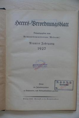 Z 23-9.1927 (2. Ex) : Heeres-Verordnungsblatt. – 9. (1927) (1927)