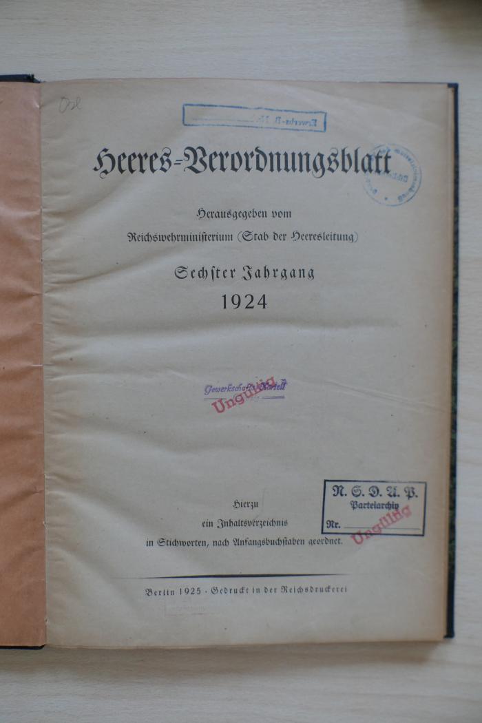 Z 23-6.1924 (2. Ex.) : Heeres-Verordnungsblatt. – 6. (1924) (1924)