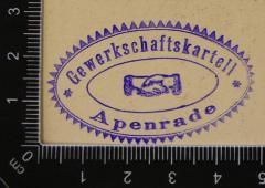 - (Gewerkschaftskartell Apenrade), Stempel: Name, Ortsangabe; 'Gewerkschaftskartell 
Apenrade'.  (Prototyp)
