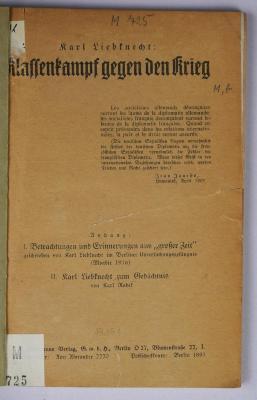 M 725 : Klassenkampf gegen den Krieg (1915)