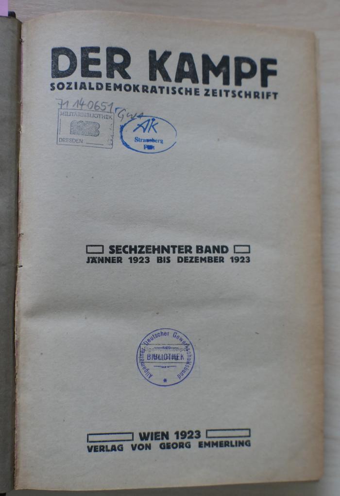 71 14 0651 : Der Kampf : sozialdemokratische Monatsschrift. - 16. (1923) (1923)