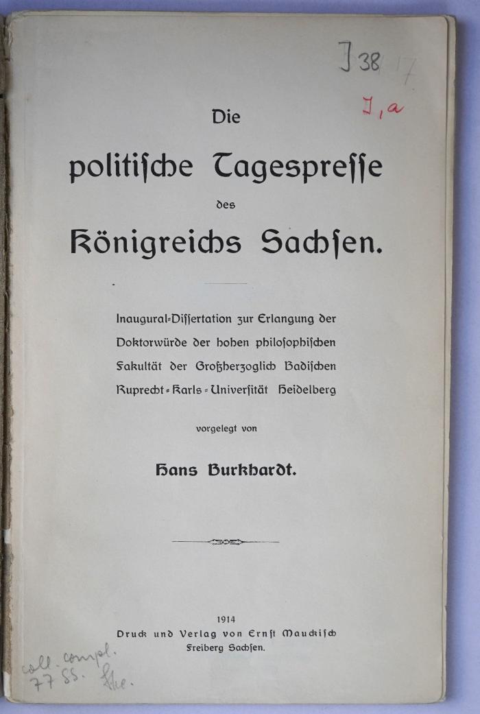 J 38 : Die politische Tagespresse des Königreichs Sachsen (1914)