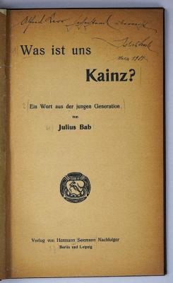 73 12359(4) (ausgesondert) : Was ist uns Kainz? Ein Wort aus der jungen Generation. (ca. 1905)