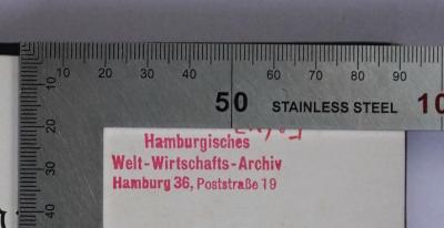 K 1 : Der Telegraph von Gauß und Weber im Werden der elektrischen Telegraphie (1933);- (Hamburgisches Welt-Wirtschafts-Archiv. Bibliothek), Stempel: Berufsangabe/Titel/Branche, Name, Ortsangabe, Datum; 'Hamburgisches Welt-Wirtschafts-Archiv Hamburg 36, Poststraße 19 
28. Nov. 1933
'. 