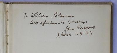 L 36b : Alte deutsche Zeitungen (1937);- (Sollmann, Wilhelm), Von Hand: Widmung, Name, Datum; 'To Wilhelm Solmann with [offerbinatic] greetings from Ed[...]st
Xmas 1937'. 