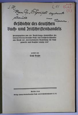 L 11 : Geschichte des deutschen Buch- und Zeitschriftenhandels (1914)