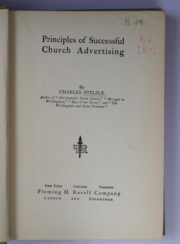 H 19(2) : Principles of Successful Church Advertising (1908)