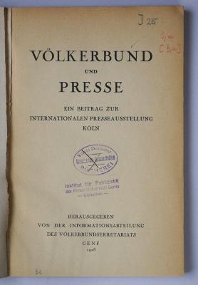J 25 : Völkerbund und Presse (1928)