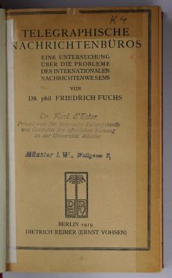 K 4 : Telegraphische Nachrichtenbüros (1919)