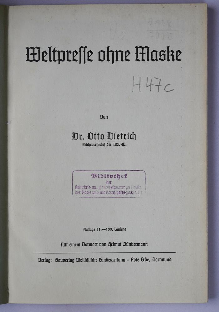 H 47c : Weltpresse ohne Maske (1937)