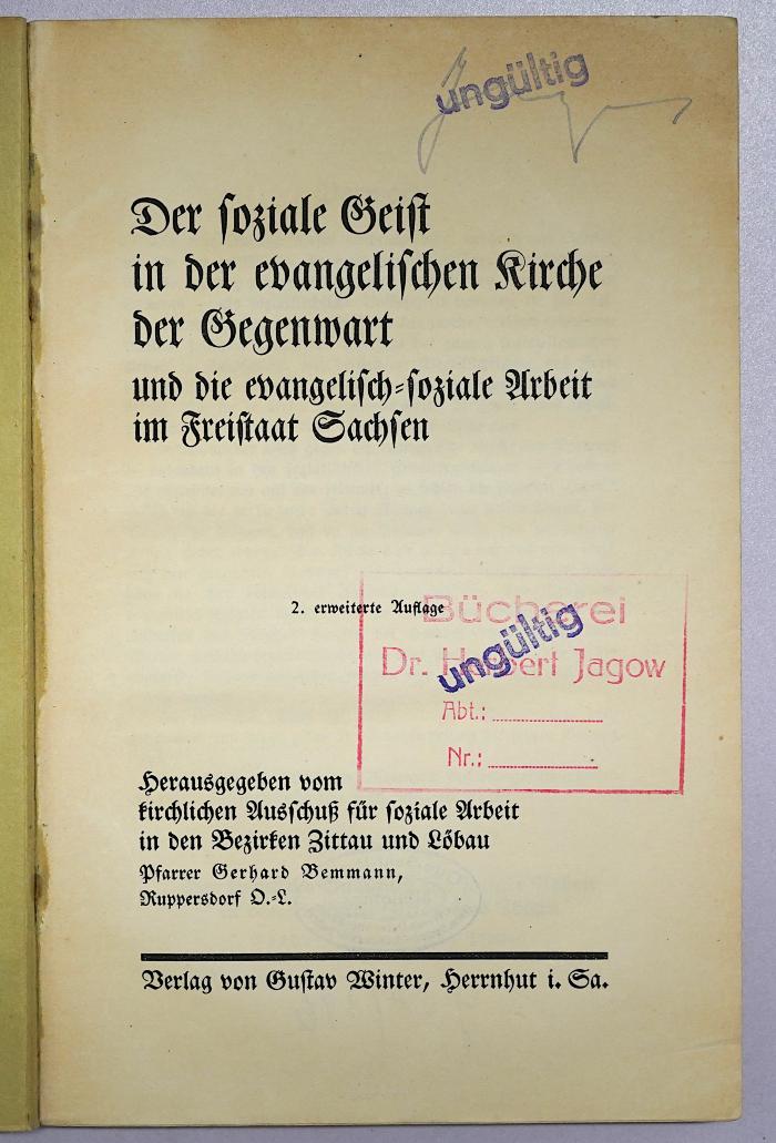 Bg 169<2> : Der soziale Geist in der evangelischen Kirche der Gegenwart und die evangelisch-soziale Arbeit im Freistaat Sachsen (1927)