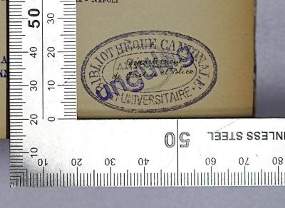 Bg 255 : L'anarchia (1907);- (Bibliothéque Cantonale et Universitaire), Stempel: Berufsangabe/Titel/Branche; 'Bibliothéque Cantonale et Universitaire [handschriftlich: Département de Justice et Police]'. 