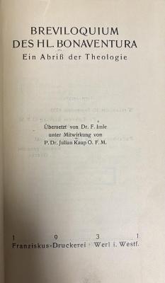 00/11299 : Breviloquium des Hl. Bonaventura : ein Abriß der Theologie (1931)