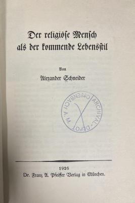 00/13496 : Der religiöse Mensch als der kommende Lebensstil (1926)