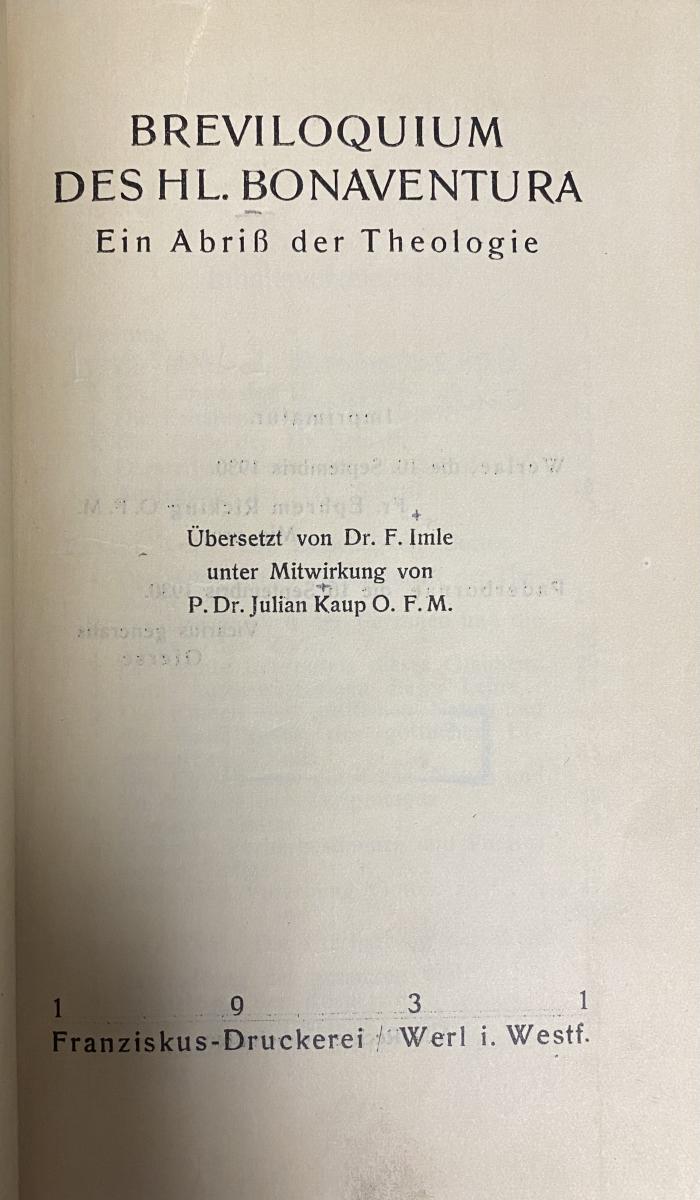 00/11299 : Breviloquium des Hl. Bonaventura : ein Abriß der Theologie (1931)