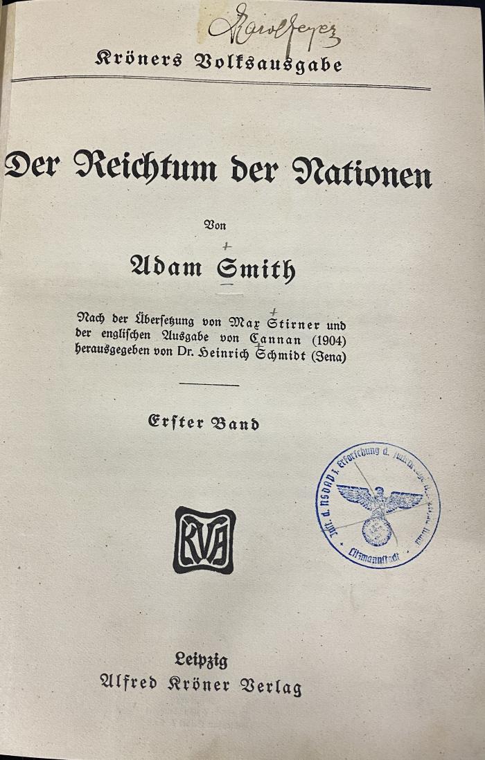 44/15336 Bd. 1 : Der Reichtum der Nationen Bd. 1 ((1910))