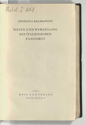 Z-1058 : Wesen und Werdegang des italienischen Fascismus (1931)