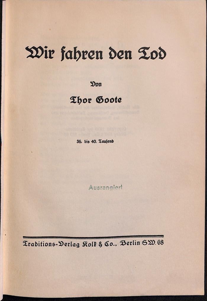 NS-G-129A : Wir fahren den Tod (1930)